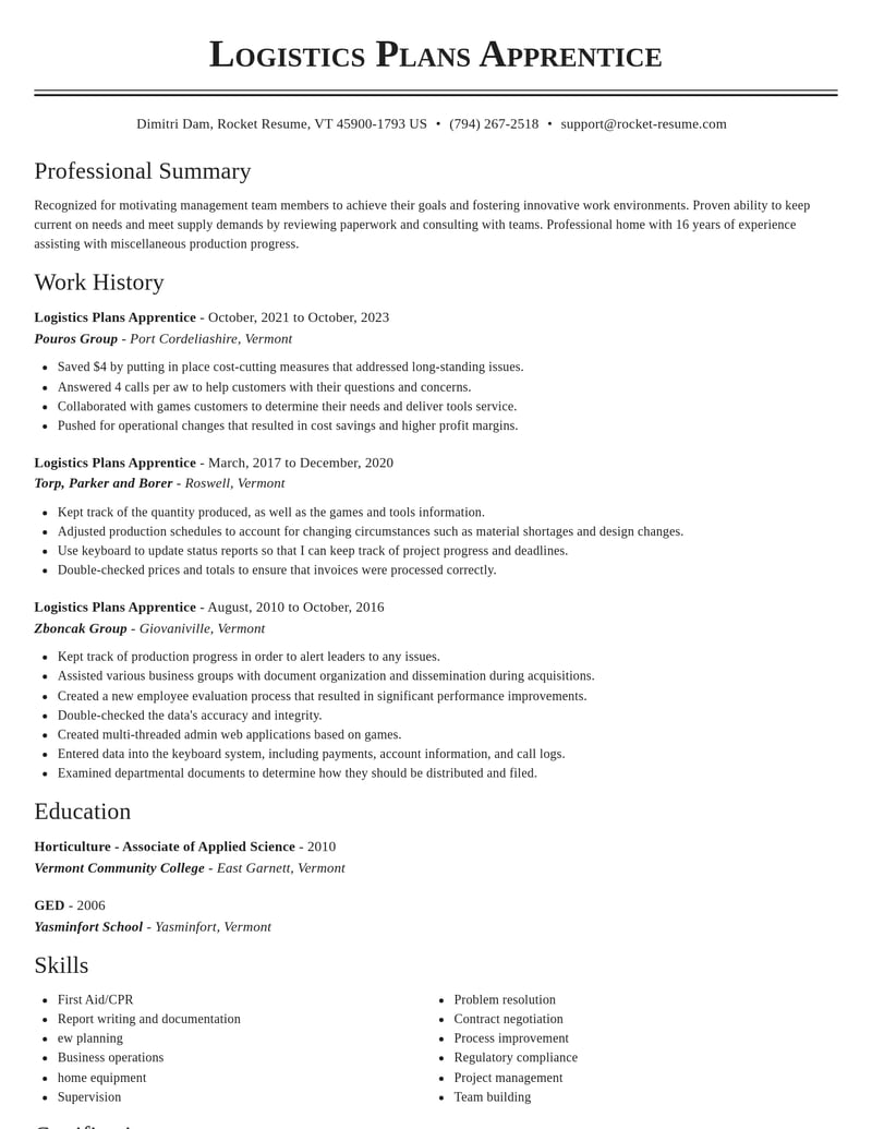 logistics plans apprentice misc resume classic template 0 cla