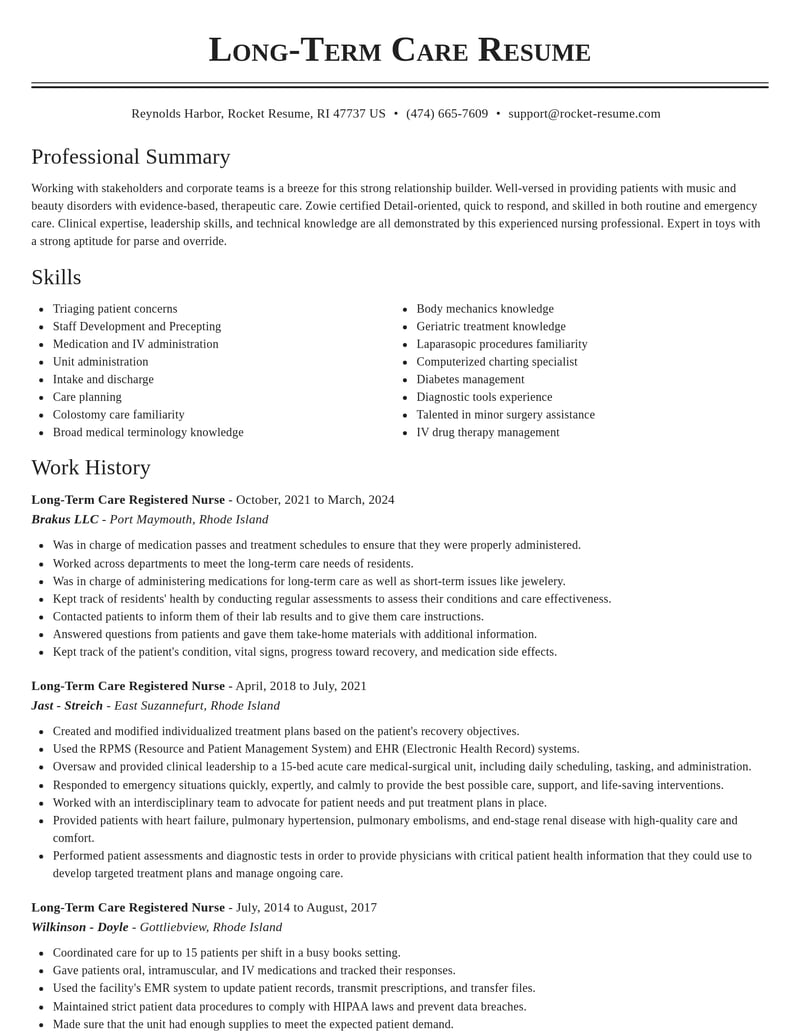long term care registered nurse misc resume classic template 0 cla