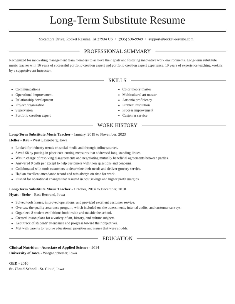 long term substitute music teacher misc resume elegant template 0 ele