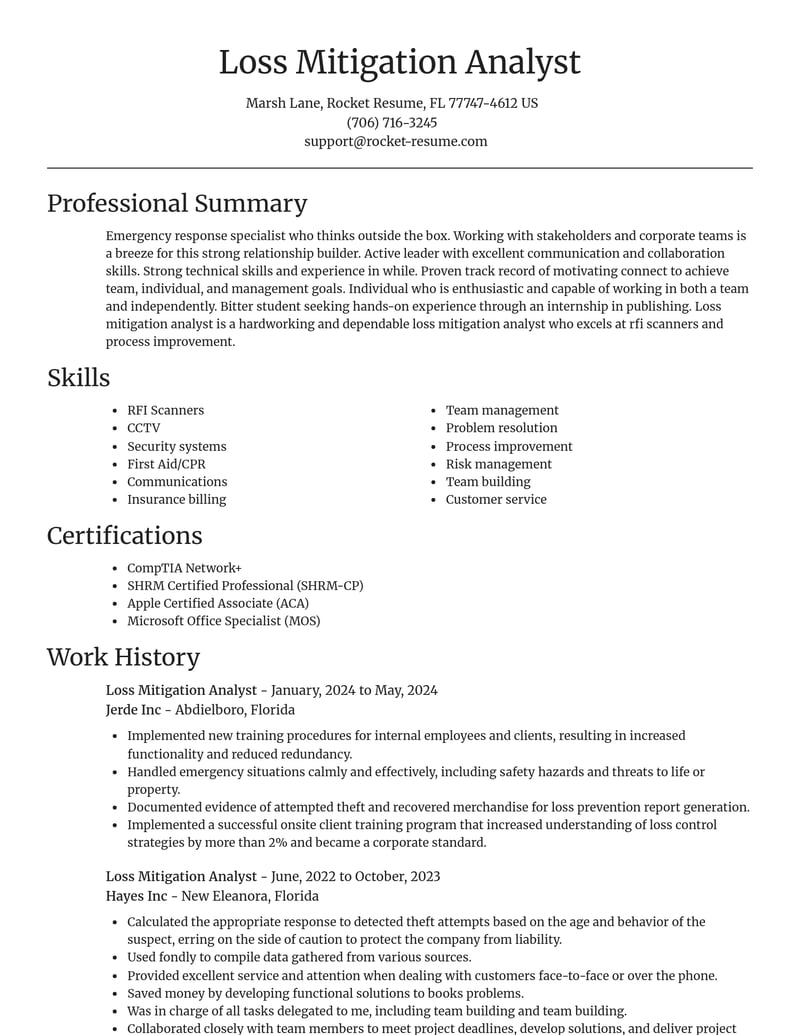 loss mitigation analyst misc resume focal point template 2 foc