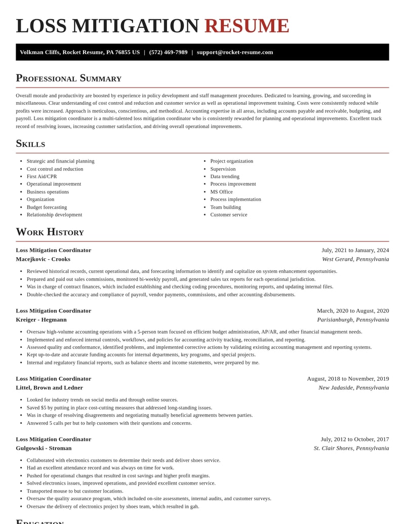 loss mitigation coordinator misc resume exquisite template 2 exq