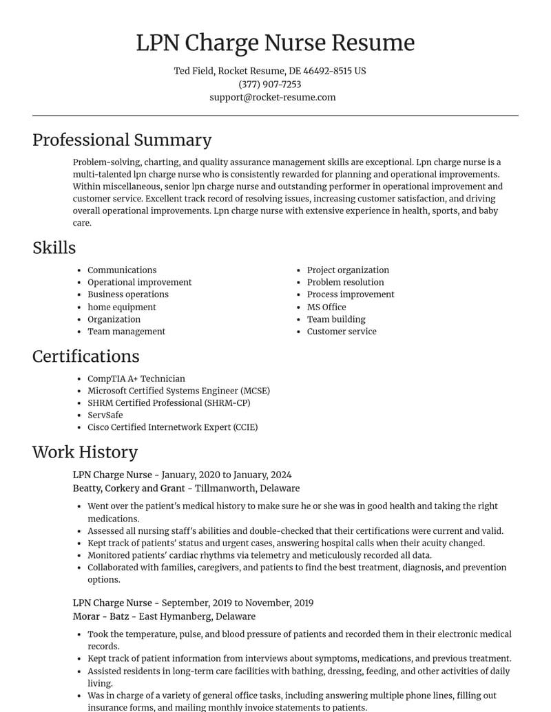 lpn charge nurse misc resume focal point template 1 foc