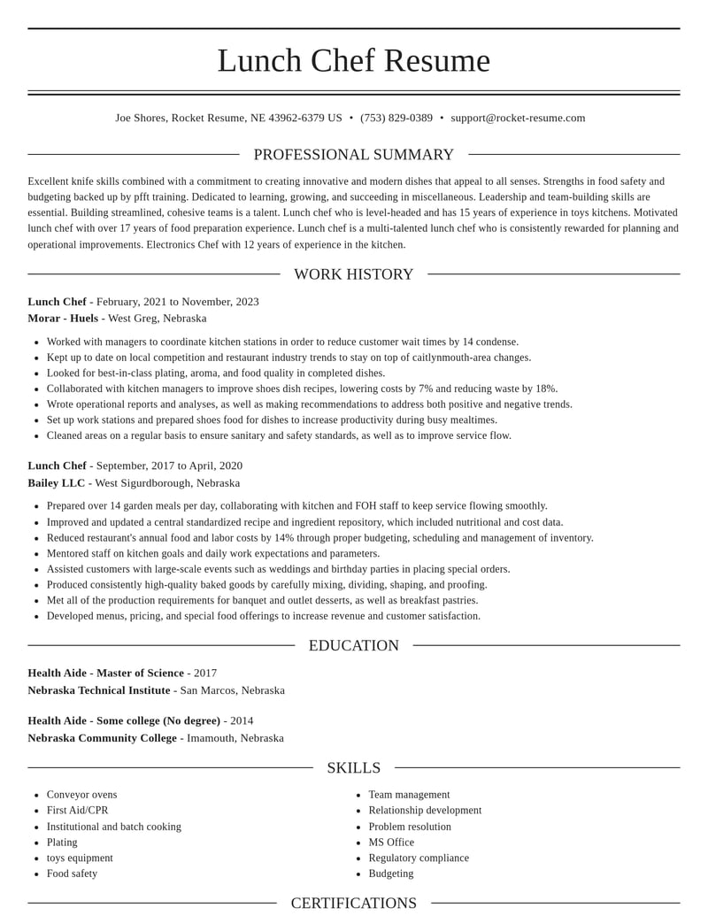lunch chef misc resume elegant template 0 ele