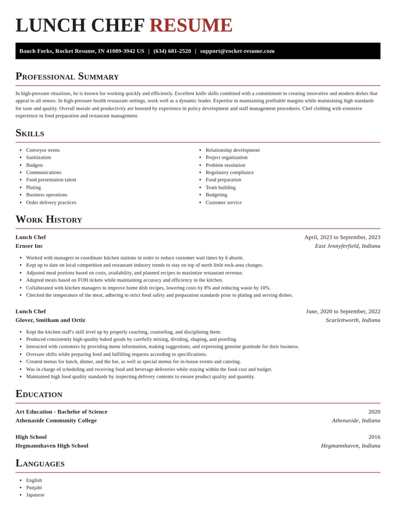 lunch chef misc resume exquisite template 0 exq