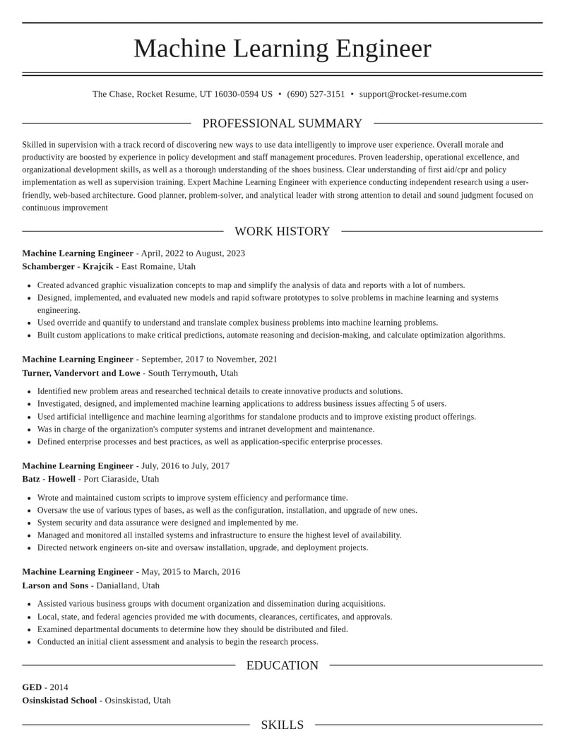 machine learning engineer misc resume elegant template 2 ele