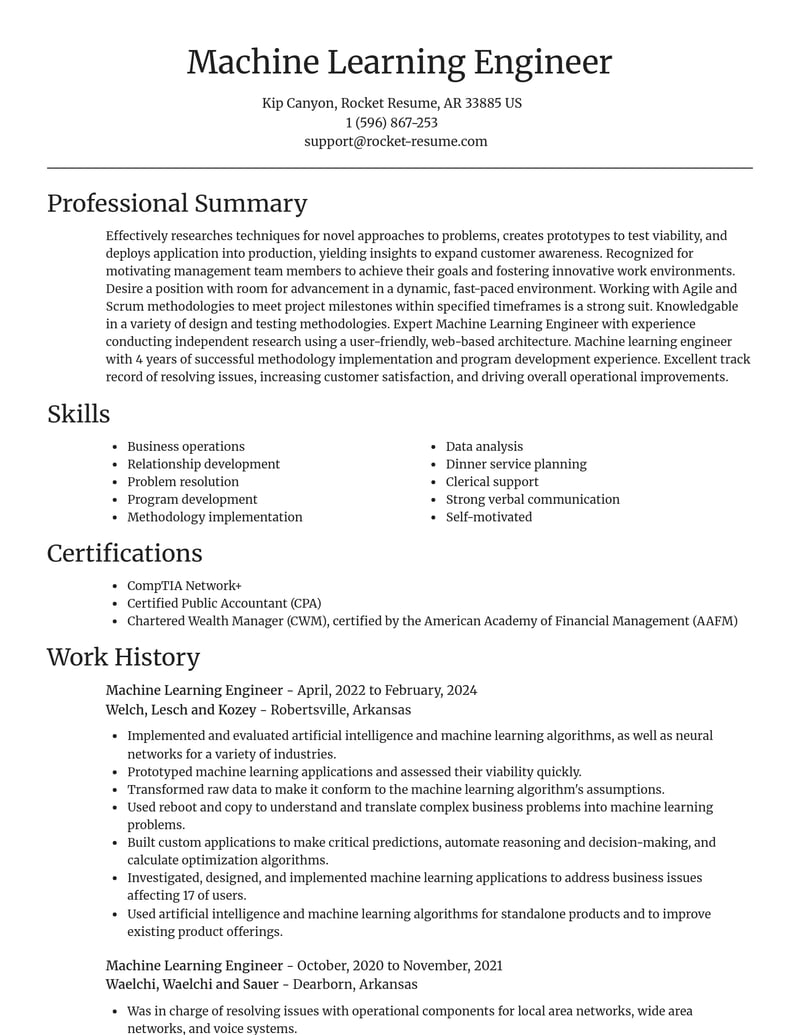 machine learning engineer misc resume focal point template 2 foc