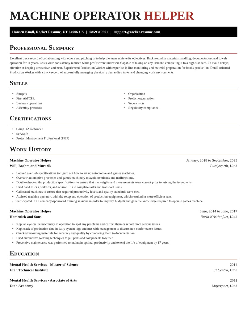 machine operator helper misc resume exquisite template 0 exq