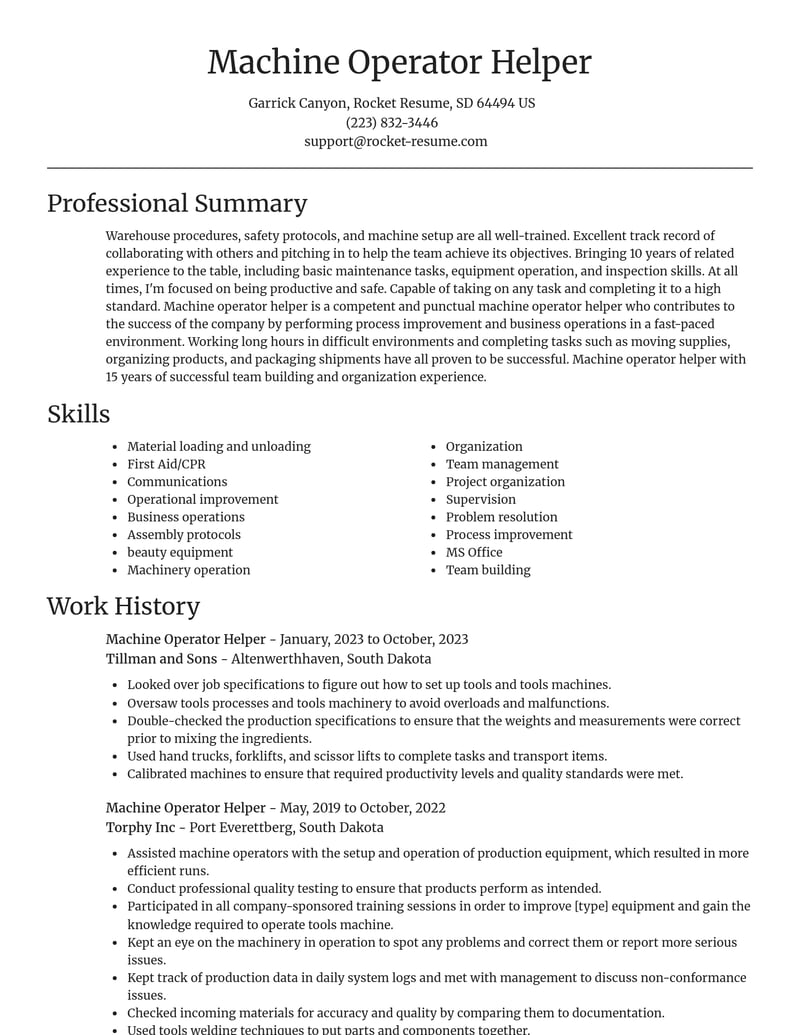 machine operator helper misc resume focal point template 2 foc