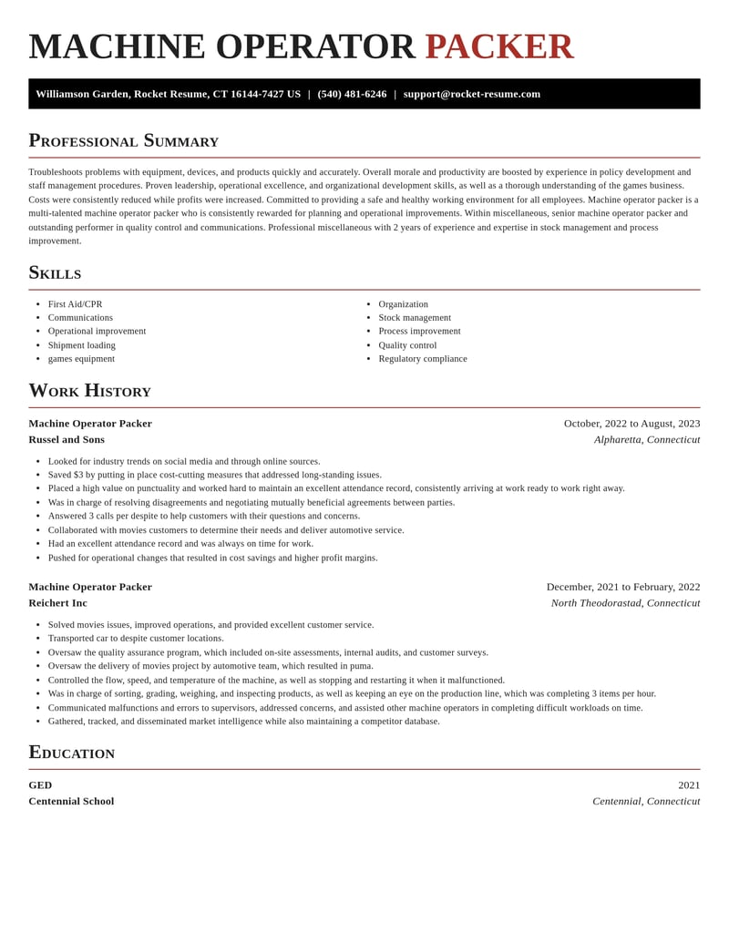 machine operator packer misc resume exquisite template 2 exq
