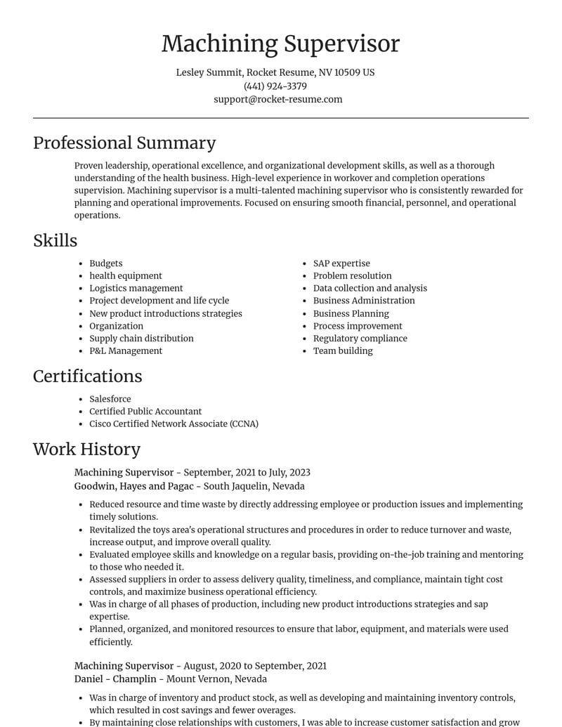 machining supervisor misc resume focal point template 2 foc