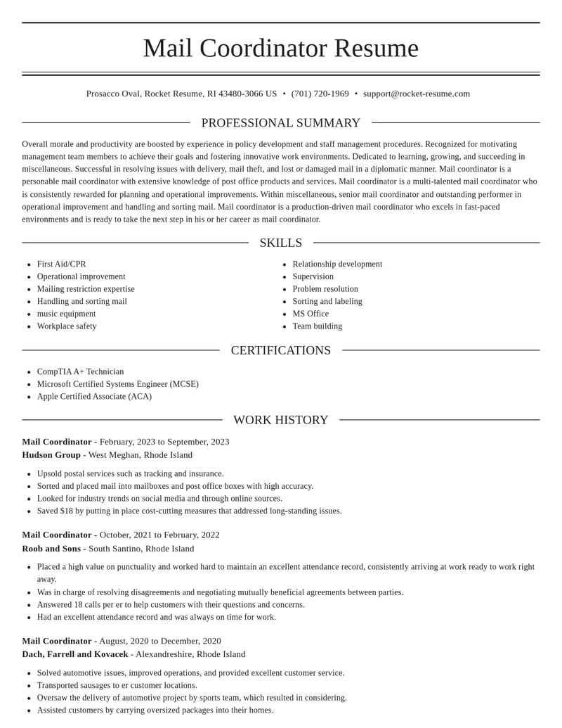 mail coordinator misc resume elegant template 2 ele