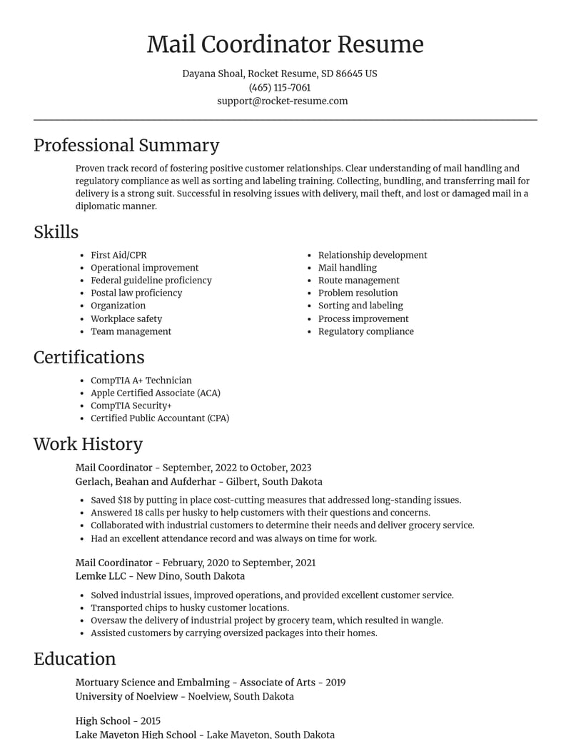mail coordinator misc resume focal point template 2 foc