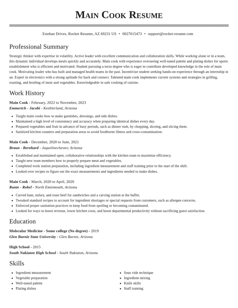 main cook misc resume classic template 1 cla
