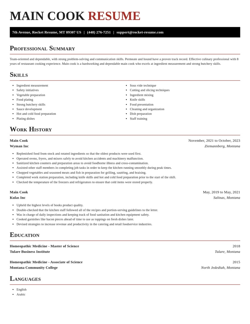 main cook misc resume exquisite template 2 exq