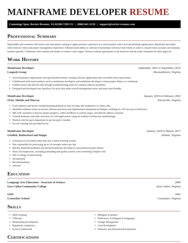 mainframe developer misc resume exquisite template 0 exq