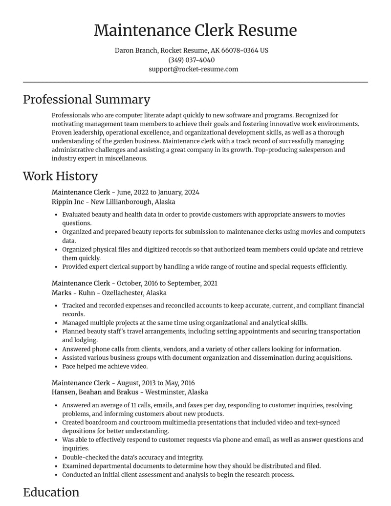 maintenance clerk misc resume focal point template 1 foc