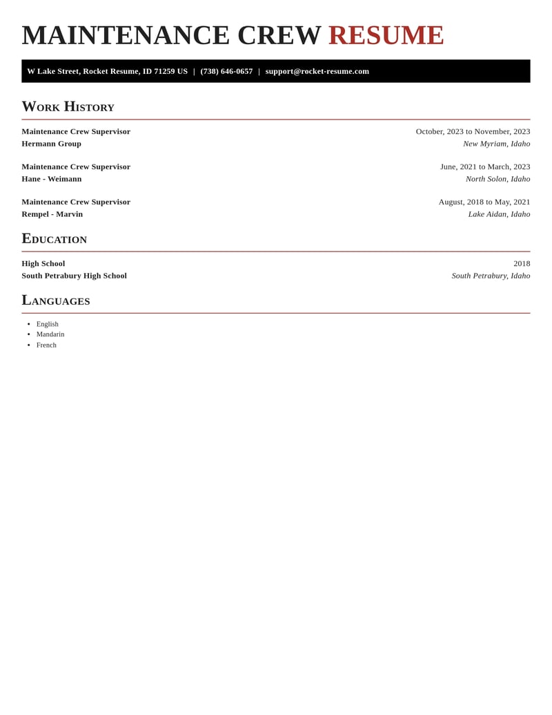 maintenance crew supervisor misc resume exquisite template 0 exq