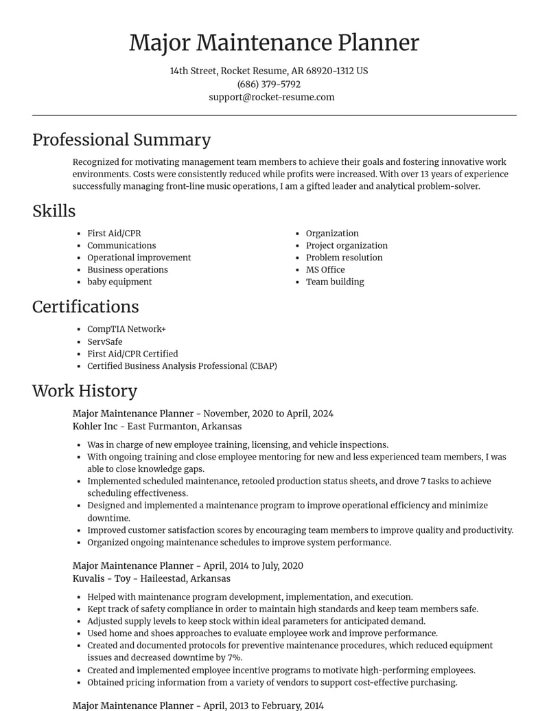 major maintenance planner misc resume focal point template 1 foc