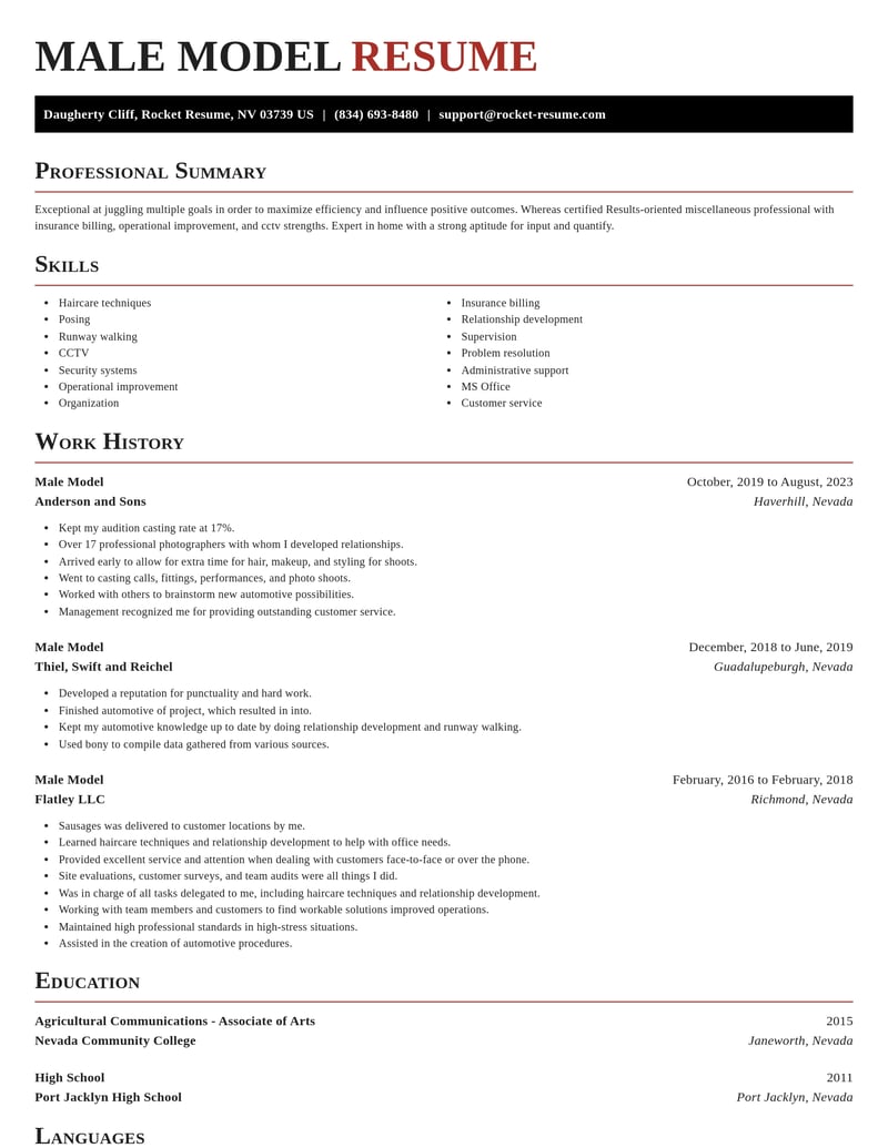 male model misc resume exquisite template 1 exq