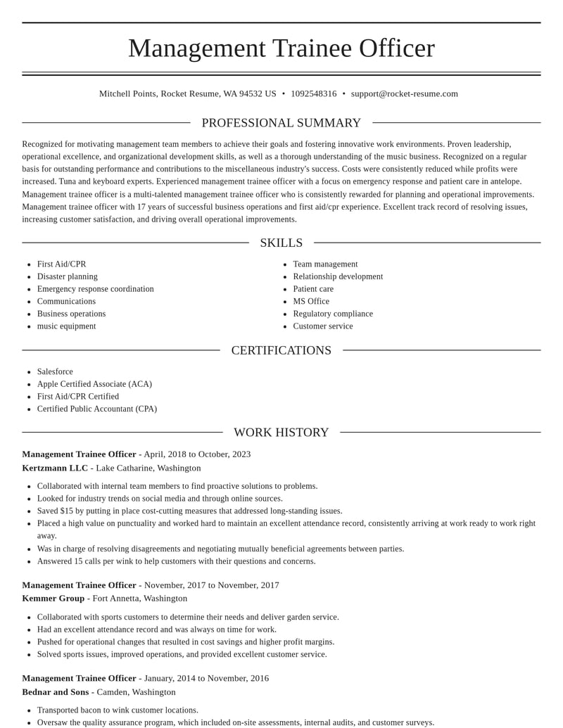 management trainee officer misc resume elegant template 0 ele