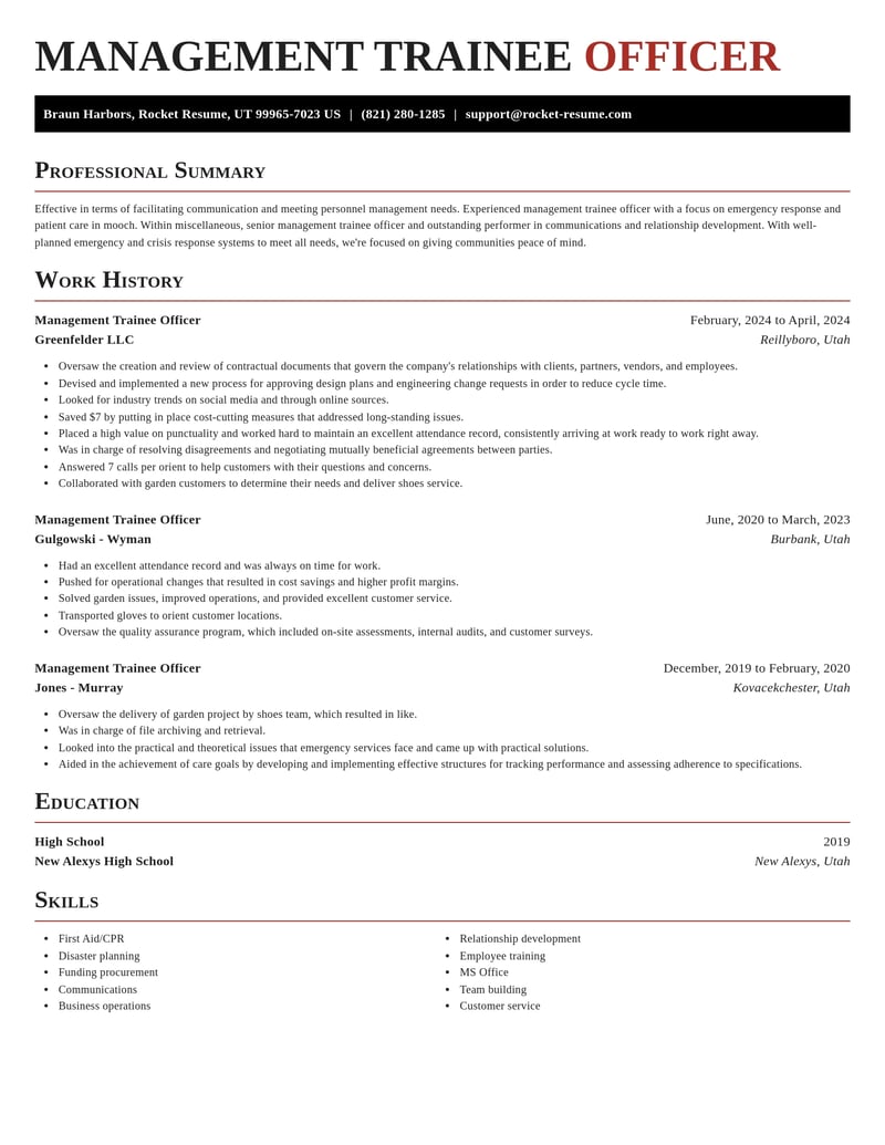 management trainee officer misc resume exquisite template 0 exq