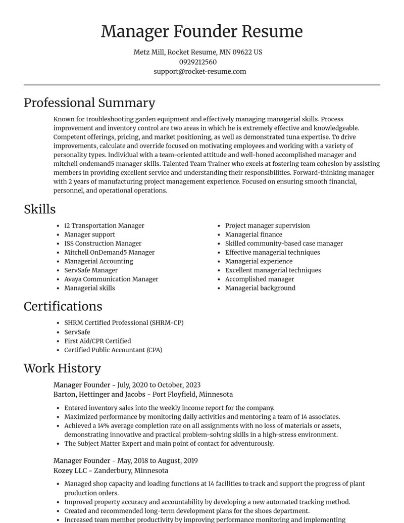 manager founder misc resume focal point template 0 foc