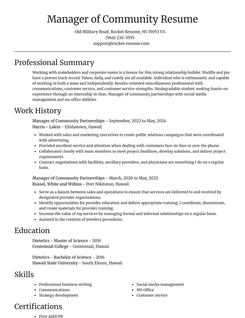 manager of community partnerships misc resume focal point template 2 foc