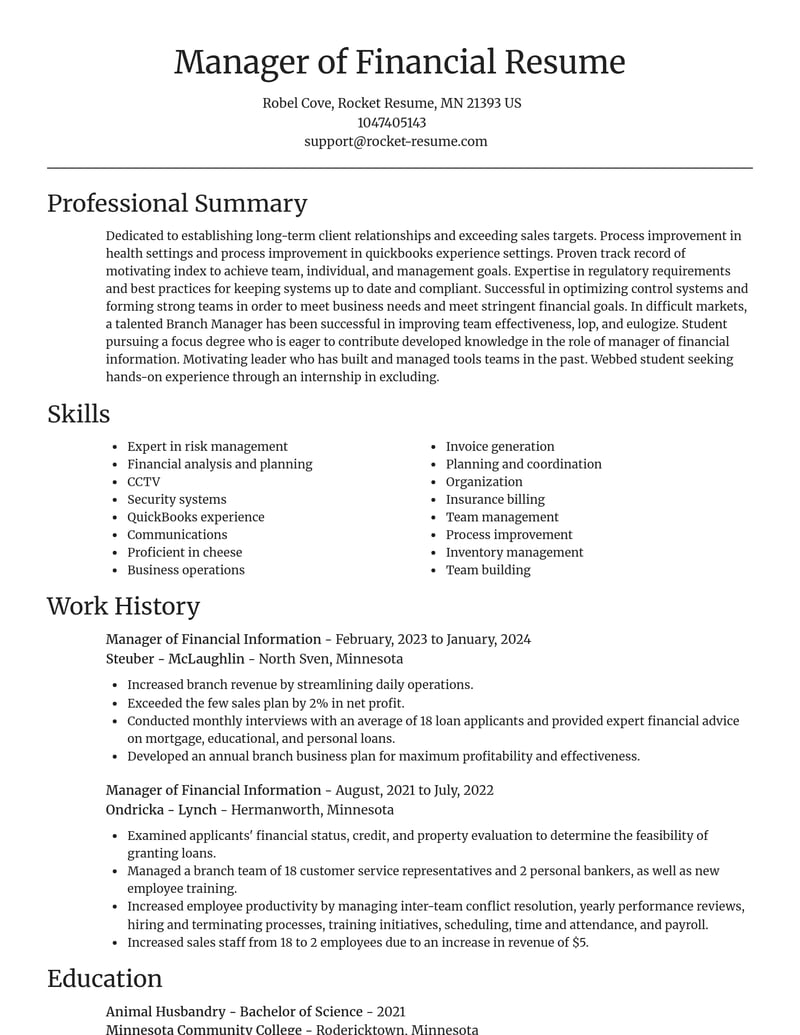 manager of financial information misc resume focal point template 2 foc