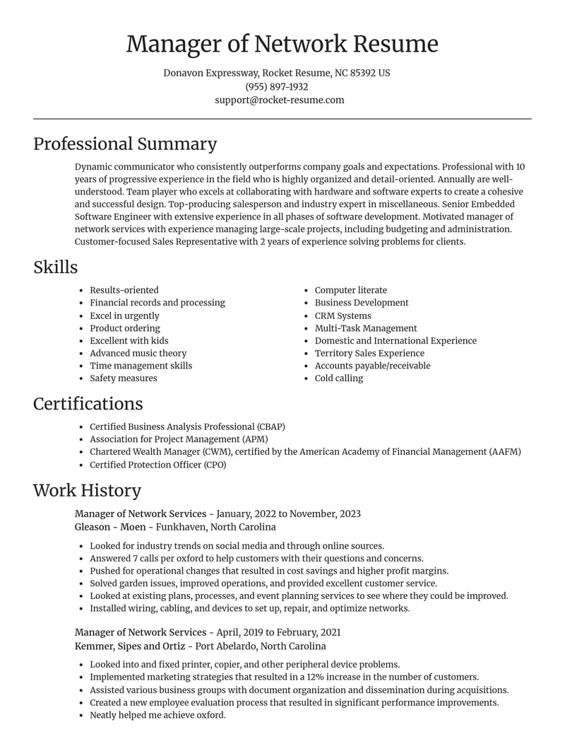 manager of network services misc resume focal point template 1 foc