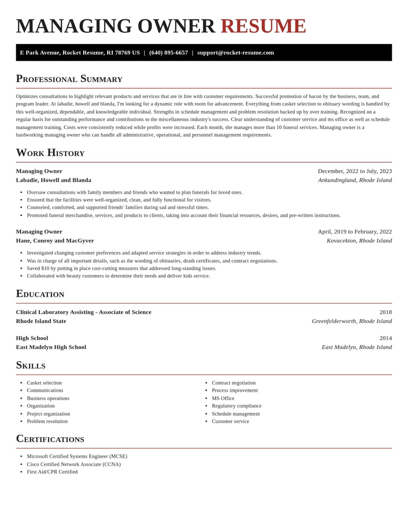 managing owner misc resume exquisite template 1 exq