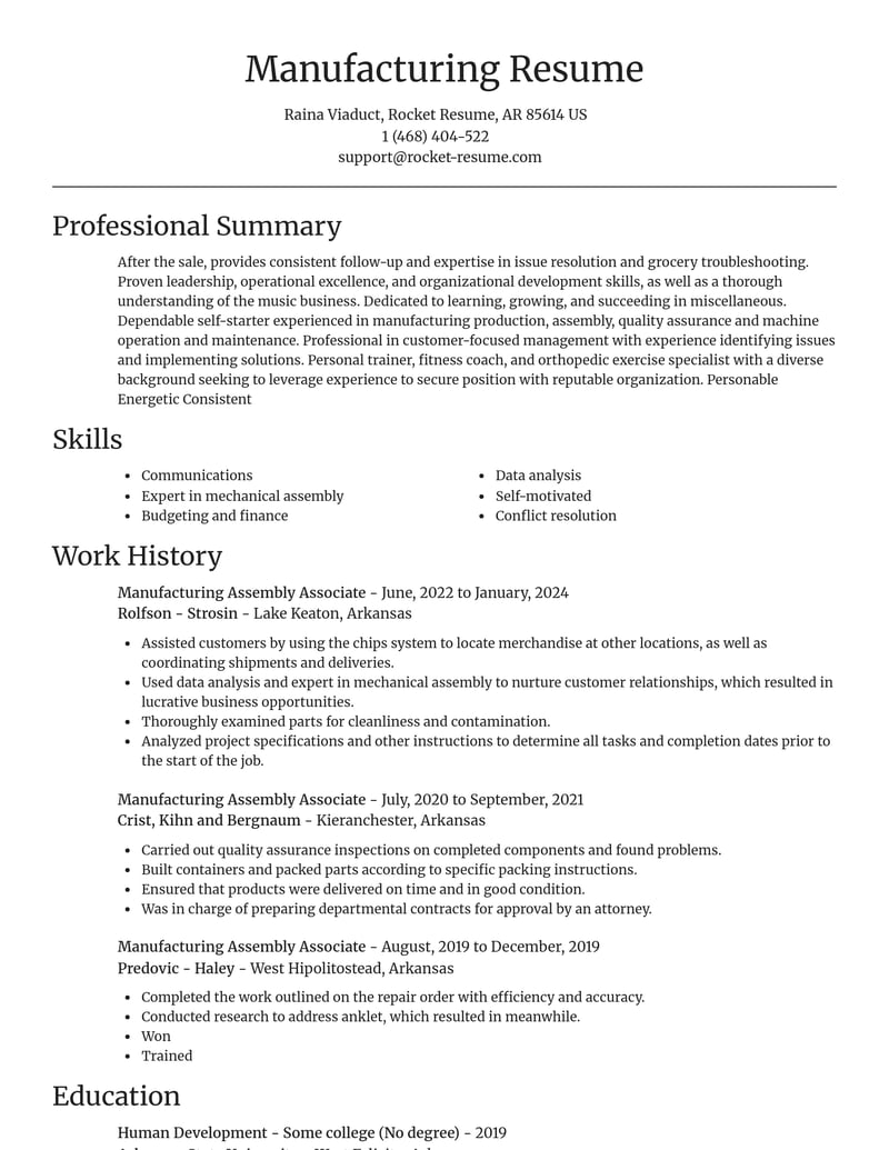 manufacturing assembly associate misc resume focal point template 0 foc