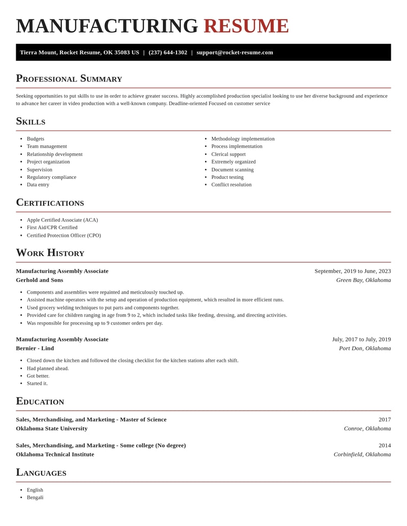 manufacturing assembly associate misc resume exquisite template 1 exq