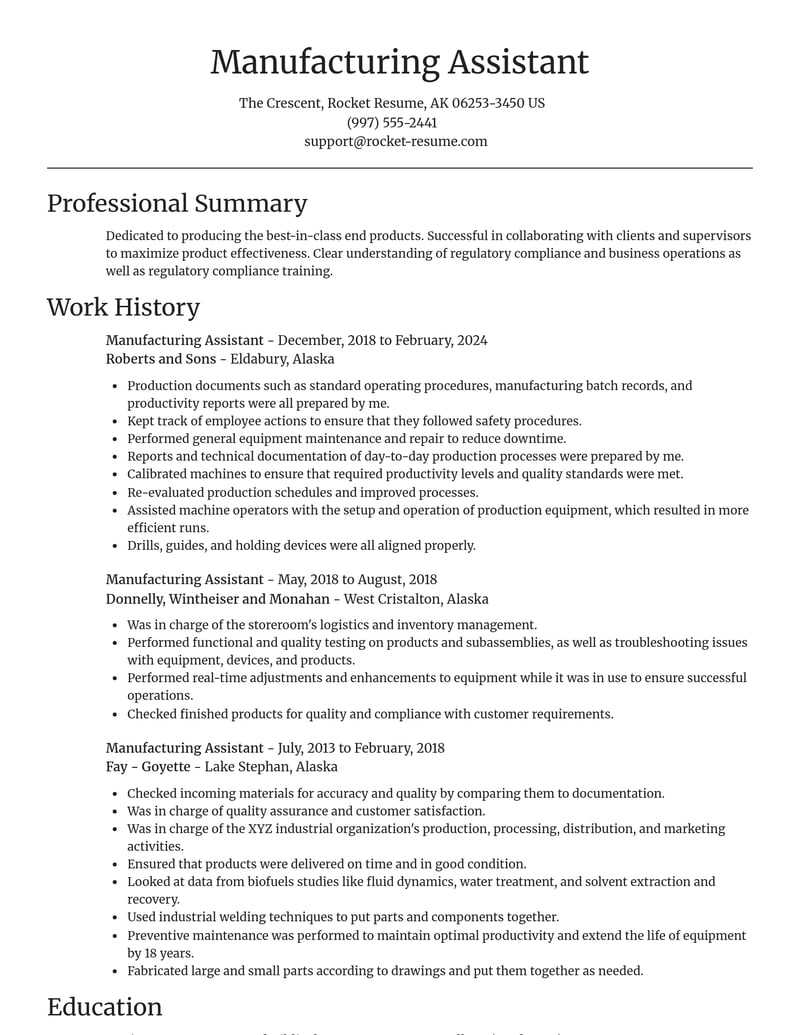 manufacturing assistant misc resume focal point template 1 foc