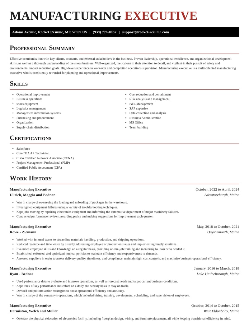 manufacturing executive misc resume exquisite template 0 exq