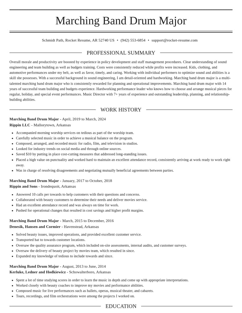 marching band drum major misc resume elegant template 1 ele