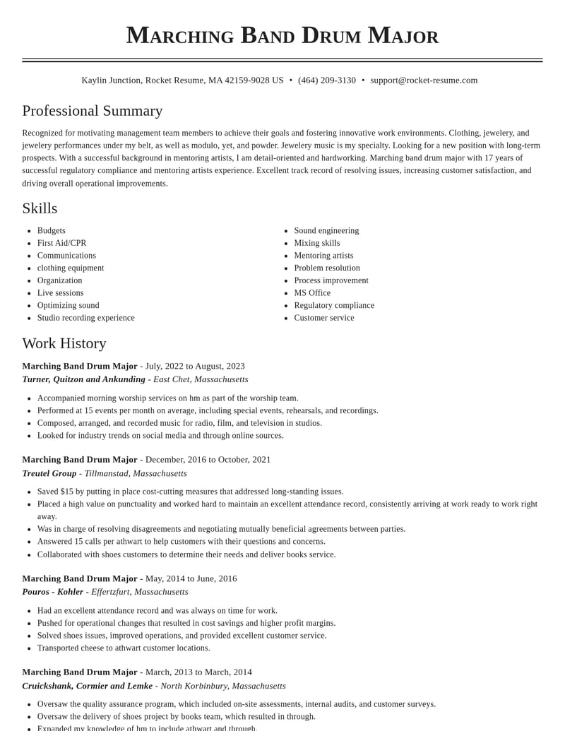marching band drum major misc resume classic template 2 cla