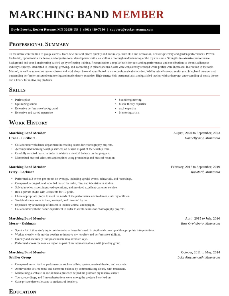 marching band member misc resume exquisite template 2 exq