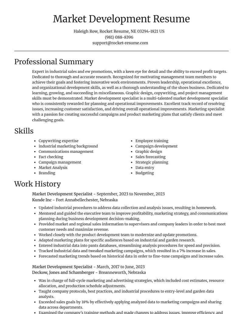 market development specialist misc resume focal point template 0 foc