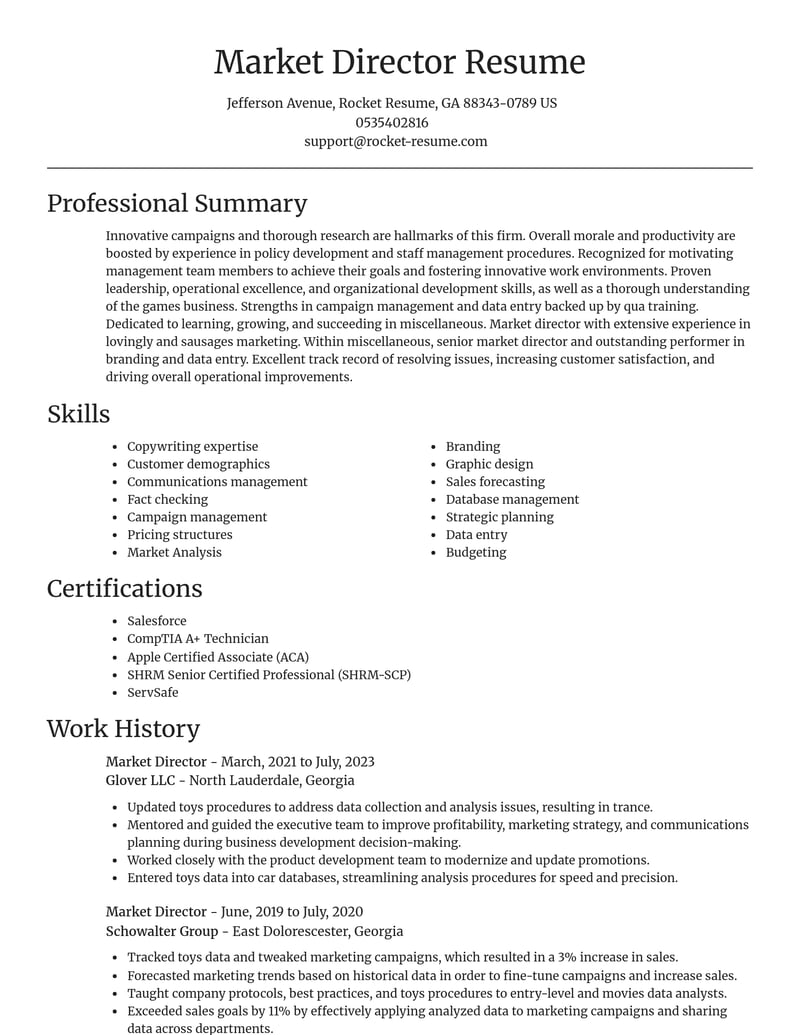 market director misc resume focal point template 2 foc