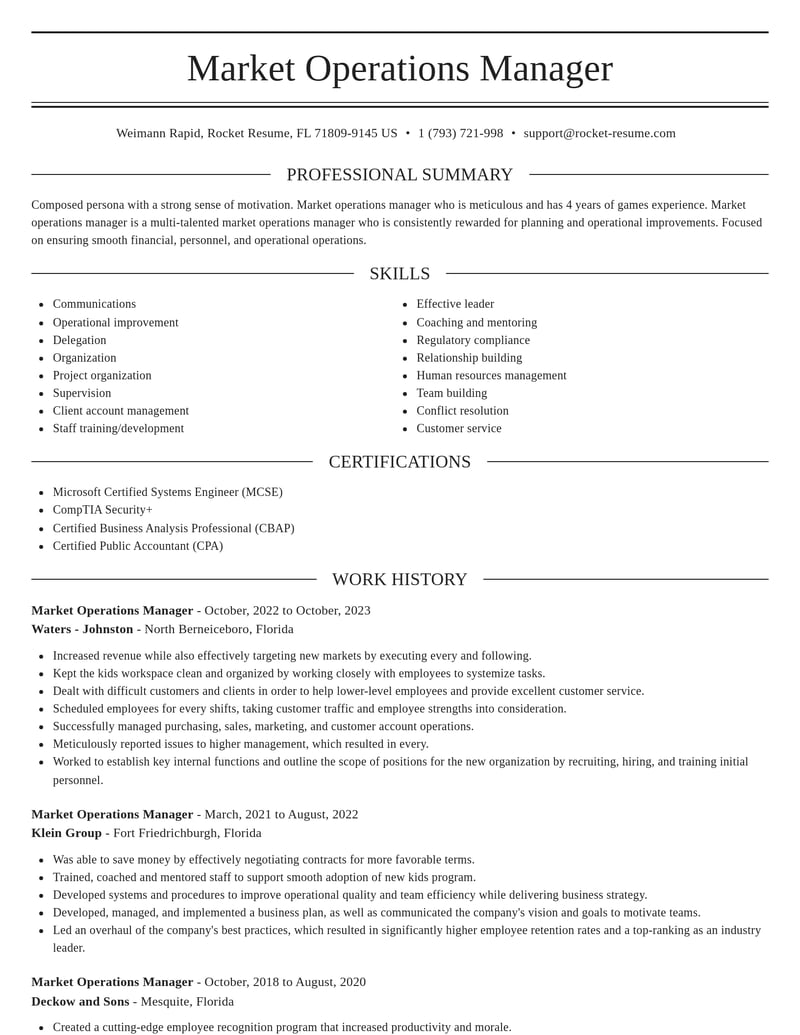 market operations manager misc resume elegant template 2 ele