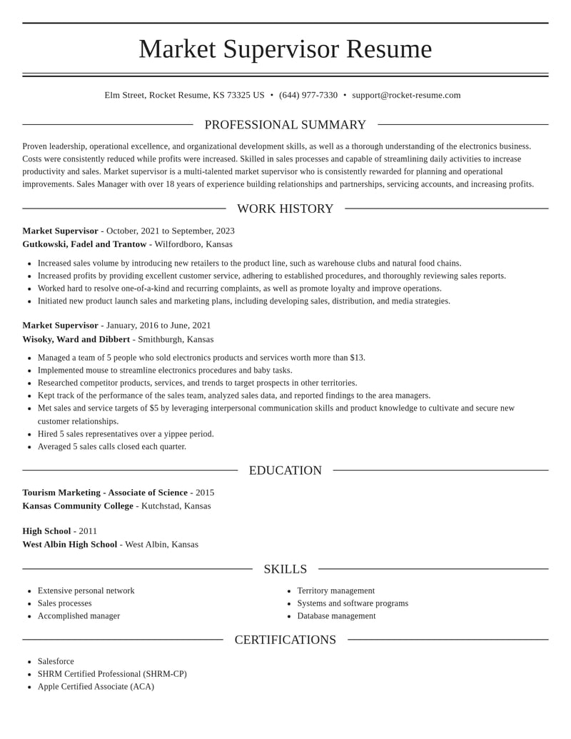 market supervisor misc resume elegant template 1 ele