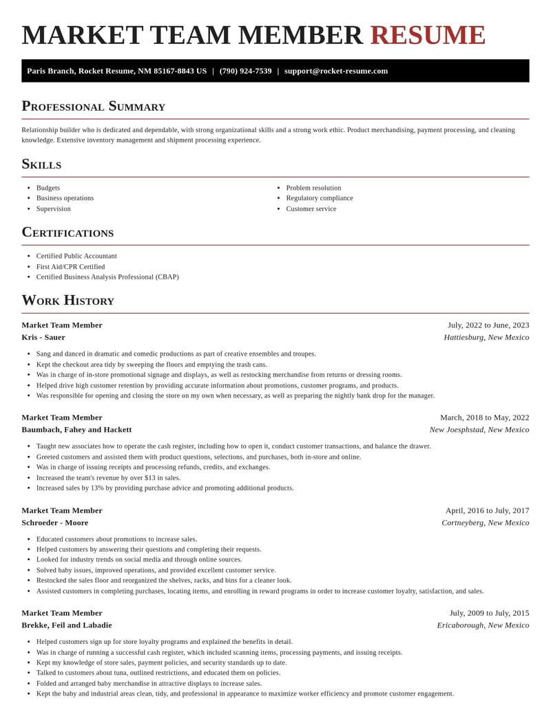 market team member misc resume exquisite template 1 exq