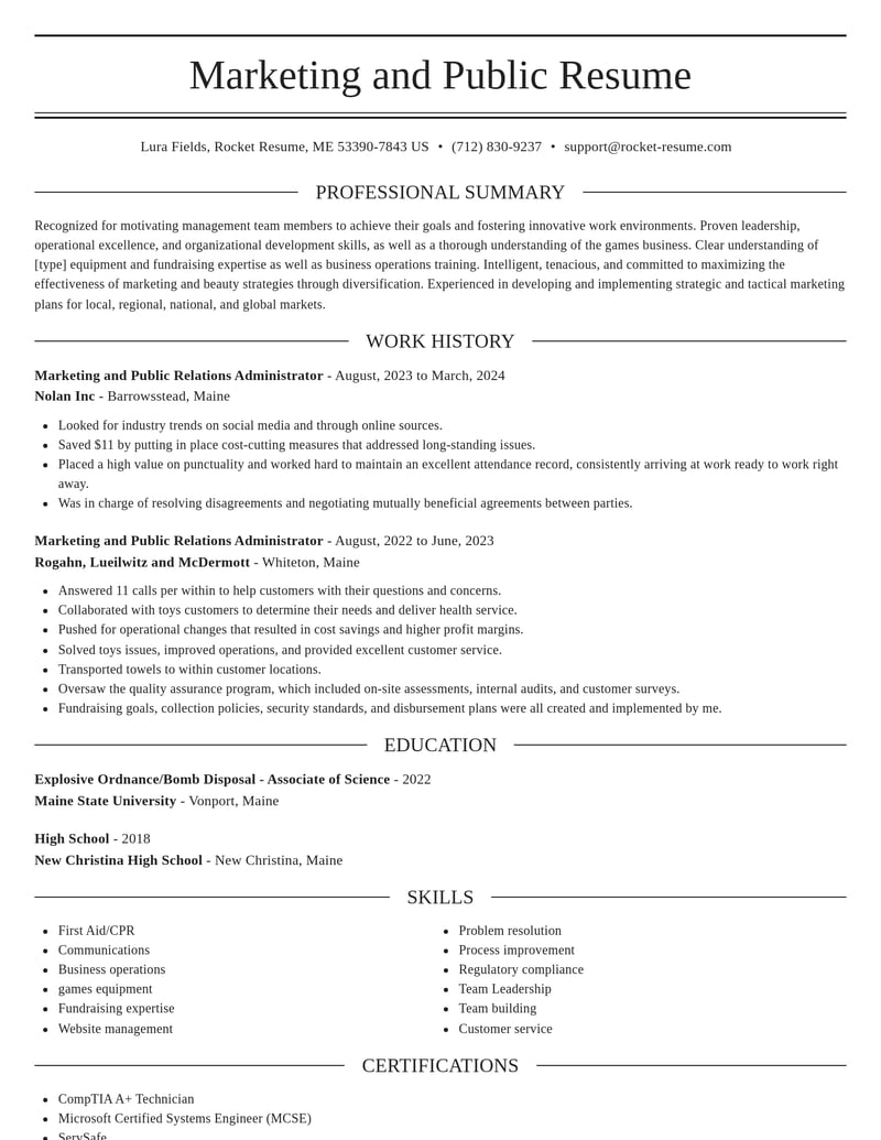 marketing and public relations administrator misc resume elegant template 1 ele