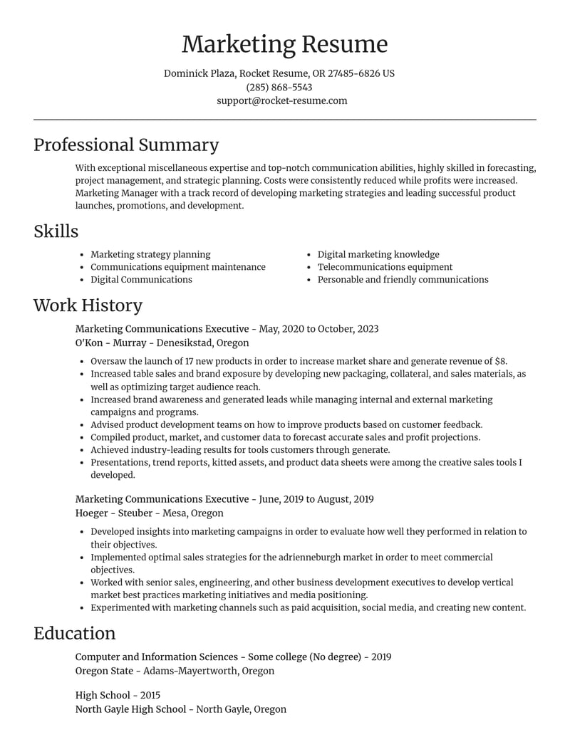 marketing communications executive misc resume focal point template 2 foc