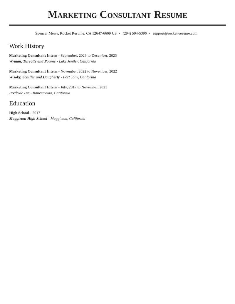 marketing consultant intern misc resume classic template 2 cla