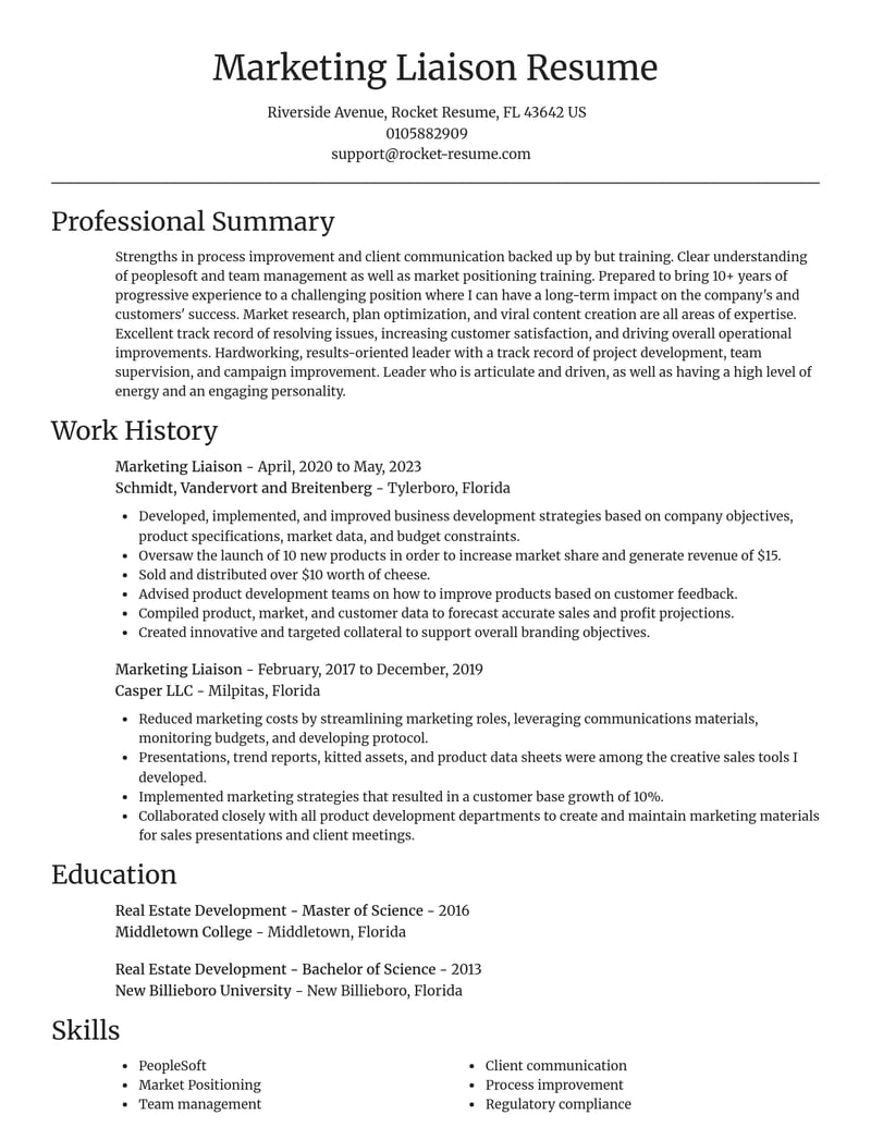 marketing liaison misc resume focal point template 0 foc