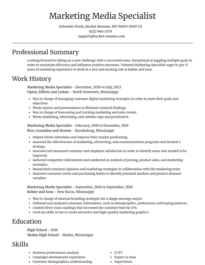marketing media specialist misc resume focal point template 0 foc