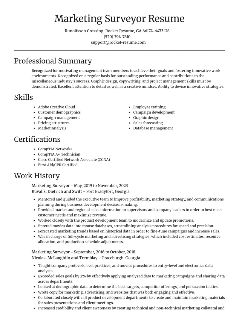 marketing surveyor misc resume focal point template 0 foc