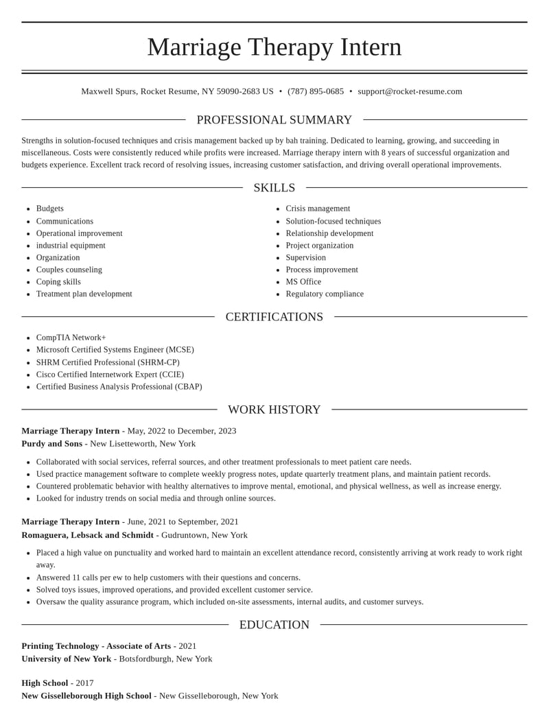 marriage therapy intern misc resume elegant template 1 ele