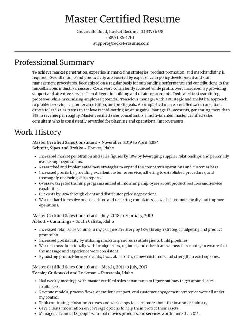 master certified sales consultant misc resume focal point template 1 foc